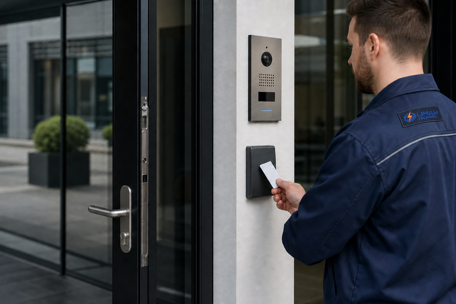 Card reader, intercom and access door